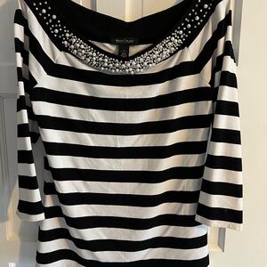 White House Black Market Striped Top with Beaded Detail